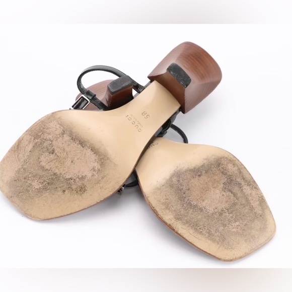 AUTHENTIC GUCCI Black•Leather•SquareToe•Sandal•SIZE 5B Good Condition - Picture 6 of 6